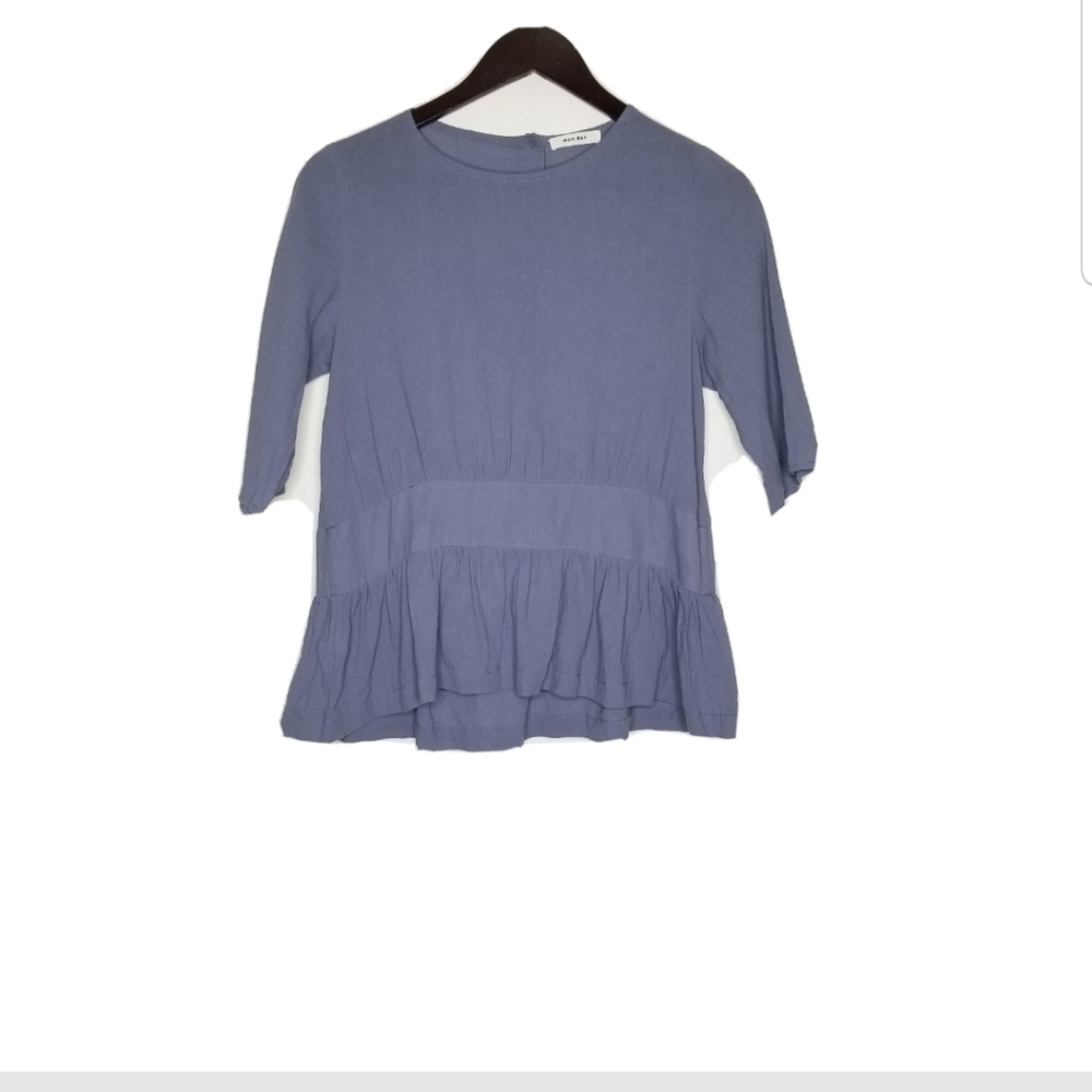 Mod Ref Women Blue Peplum 3/4  Sleeve Blouse Sz S